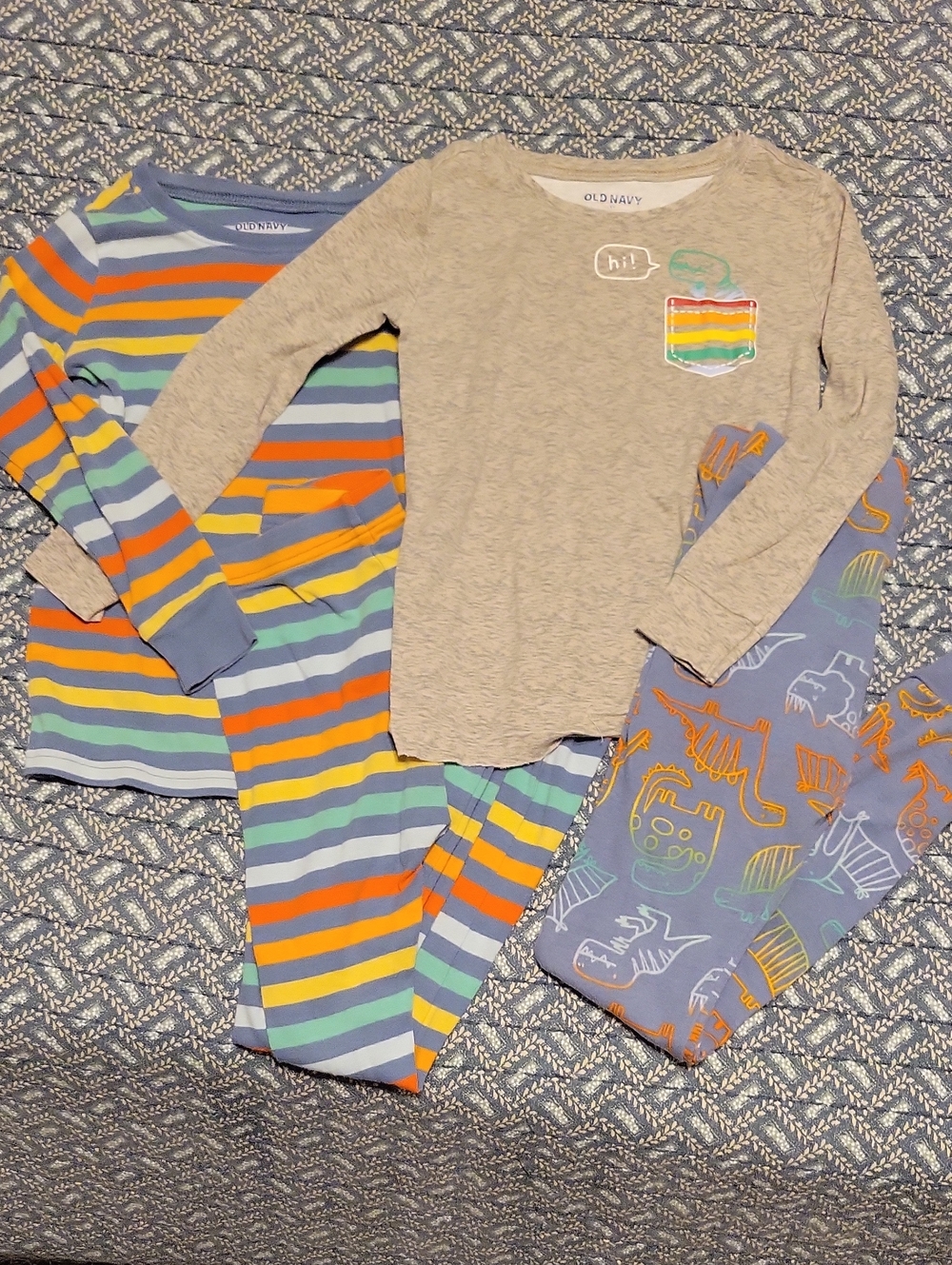 Old Navy Kids Pajama Set - Gray Top with Multicolor Stripes and Blue Pants